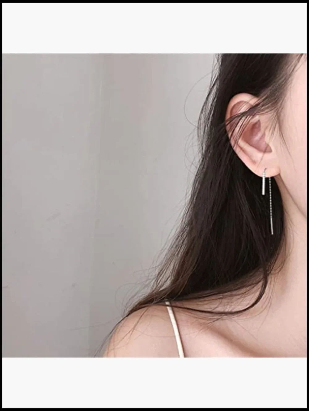 Sterling Silver Bar Threader Earrings Dangle CZ Chain Drop Tassel